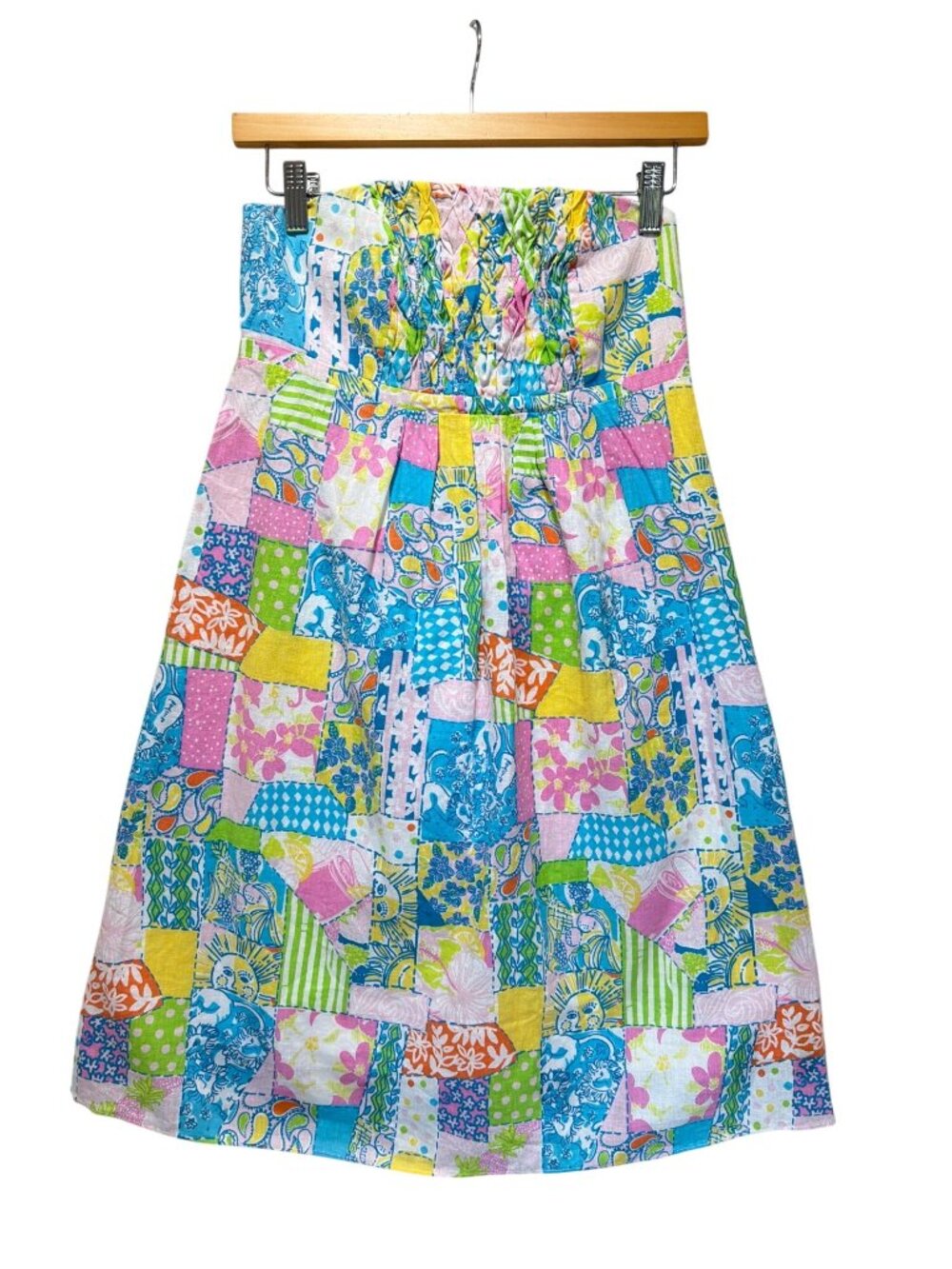 Lilly Pulitzer Vintage Y2K Gweneth Babydoll Loco Patch Madras Strapless Sun Dres - Picture 2 of 8